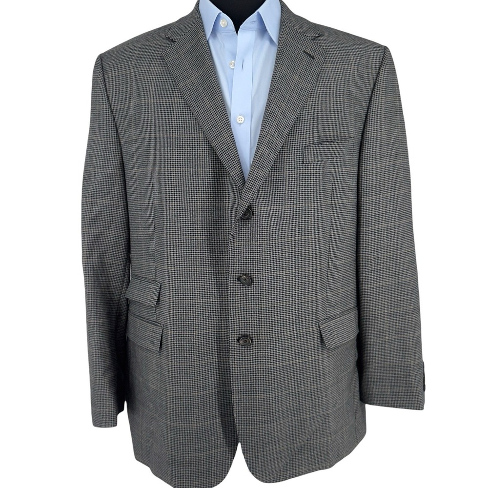 Lauren Ralph Lauren Blazer Mens 46L 100% Wool Gray Houndstooth Jacket 3-Button